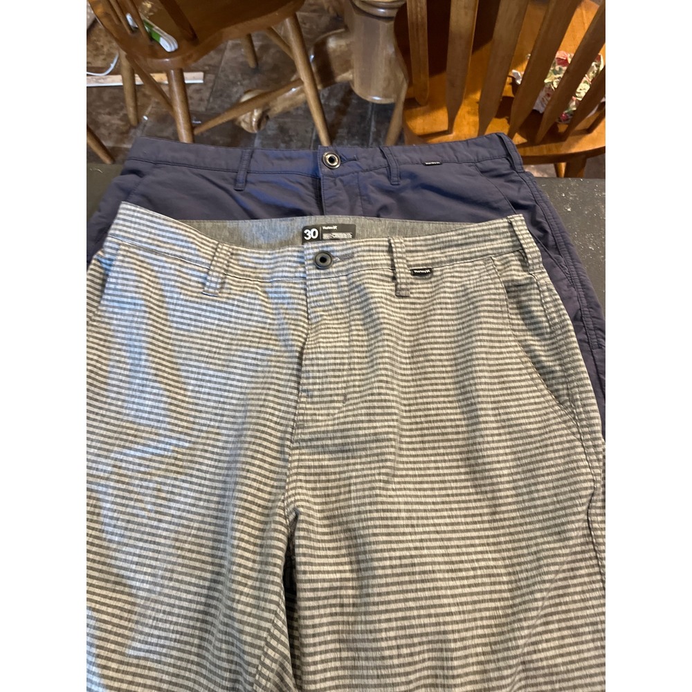Lot of 2 Hurley Mens Hybrid Walk Shorts Size 30 Navy Blue Grey Striped Quick Dry